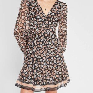 Club Monaco Silk Floral Print V-Neck Mini Dress